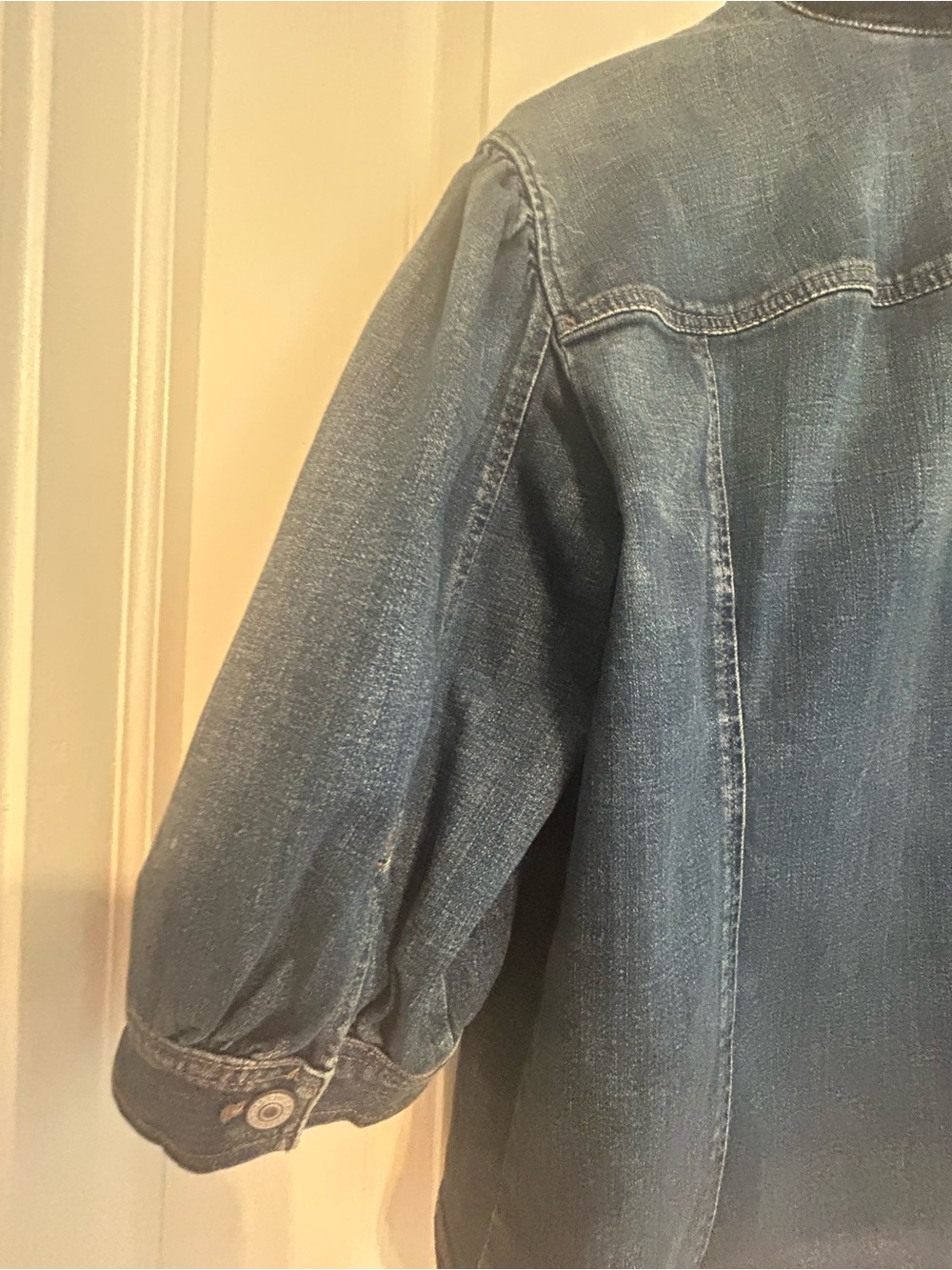 Chico's Blue Denim Jean Jacket with Puff Sleeves - Picture 8 of 12